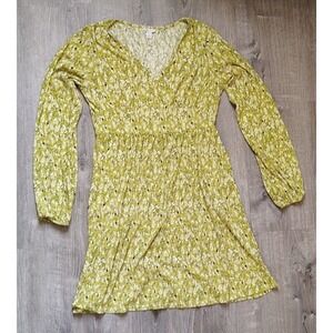 Cato Mini Dress Womens Small Yellow Gauzy Long Sleeve V‎ Neck Pockets